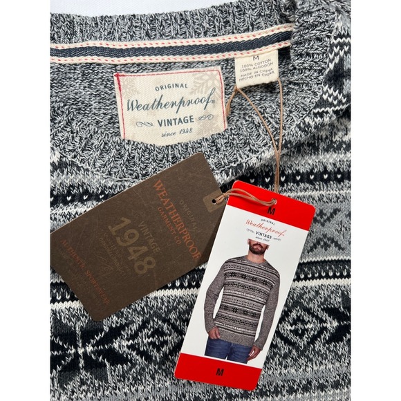 Weatherproof Sweater Mens Medium Gray Black Newsprint Crewneck Cotton NEW NWT - Picture 8 of 11